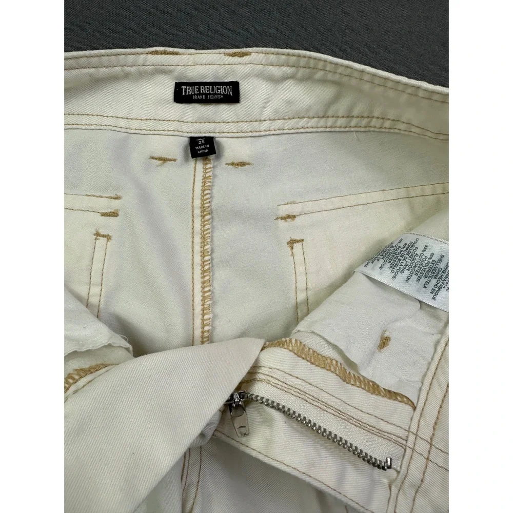True Religion Cargo Pants Cream Relaxed Fit Utility women's Size 25 See pic 8-10